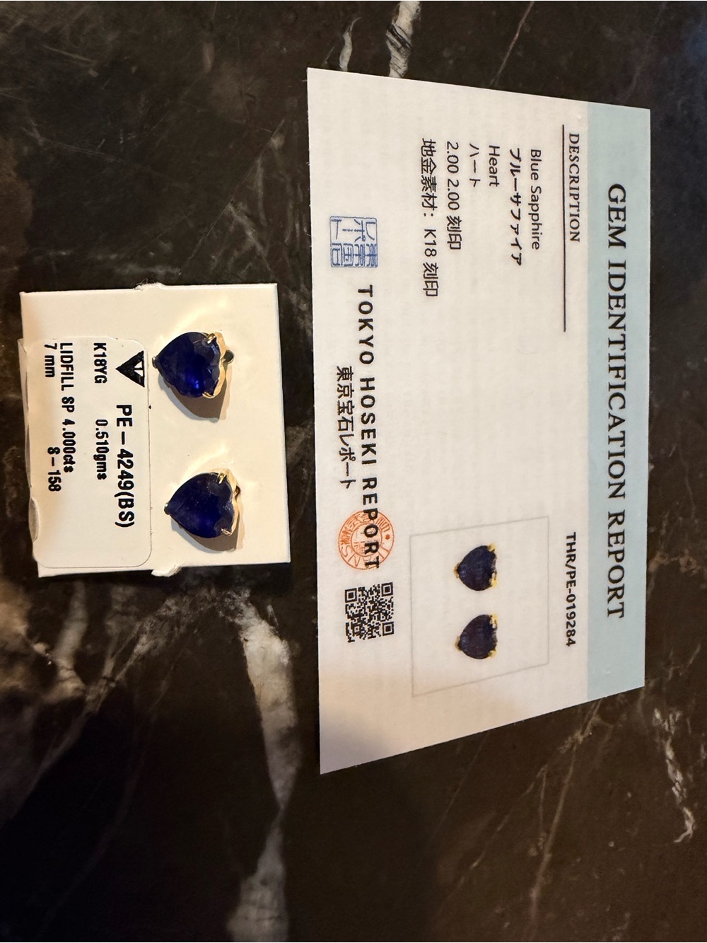 Heart-Shaped Blue Sapphire Stud Earrings in K18 Gold -Natural Diamond